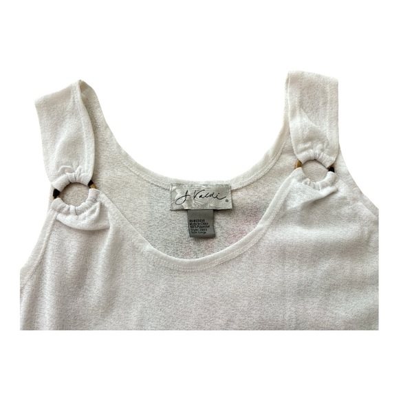 J VALDI swimsuit coverup, white, semi-sheer, size Large, shoulders with hoops - Picture 3 of 5